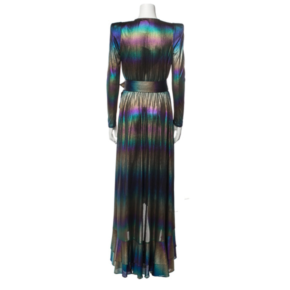 RETROFETE Dress Harmony Gown Rainbow Multi-color Iridescent Oil Print Gown Sz S - Picture 6 of 7